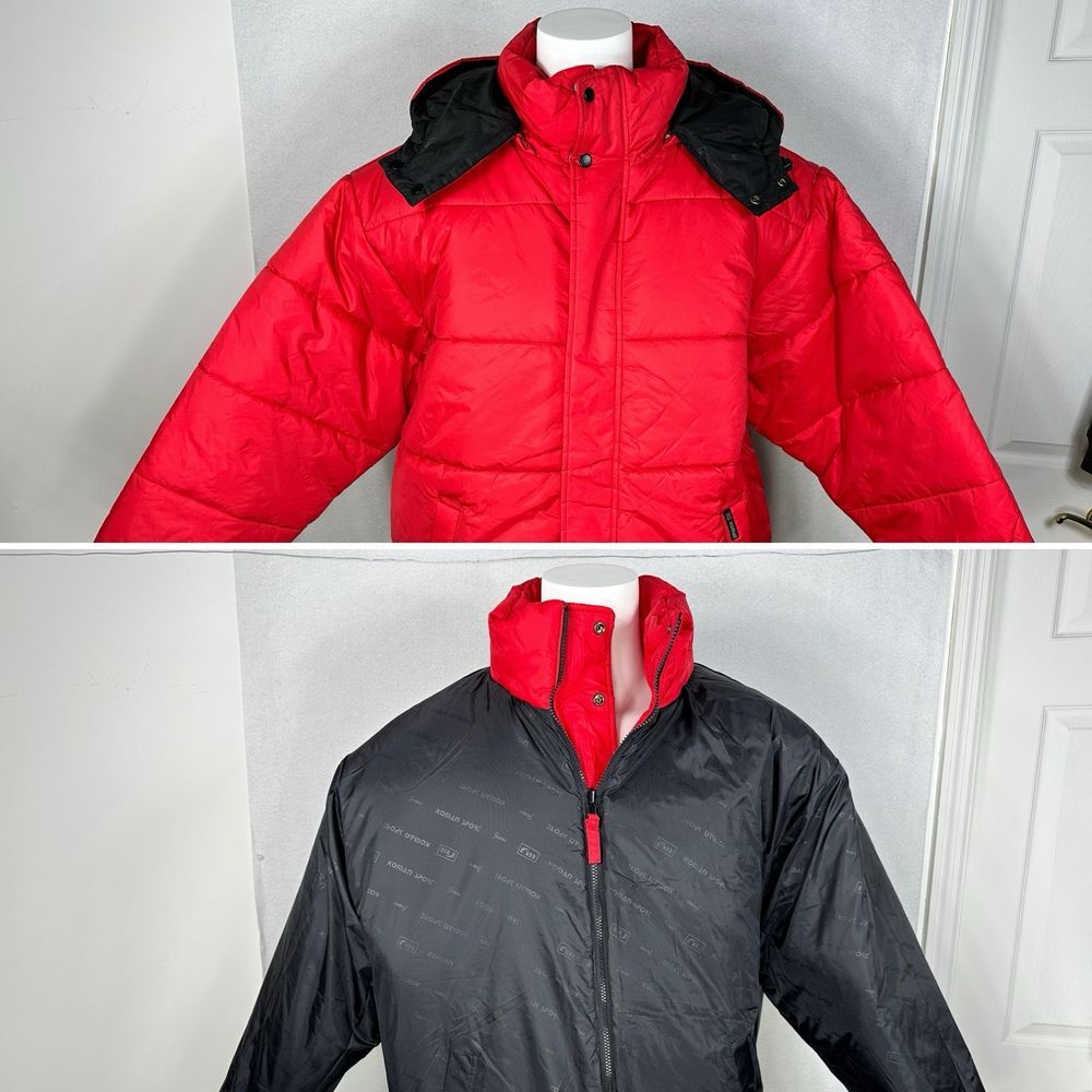 KOMAN Hooded Puffer Jacket Mens Size XL REVERSIBLE Red Vintage Y2K‎ Hip Hop Rap